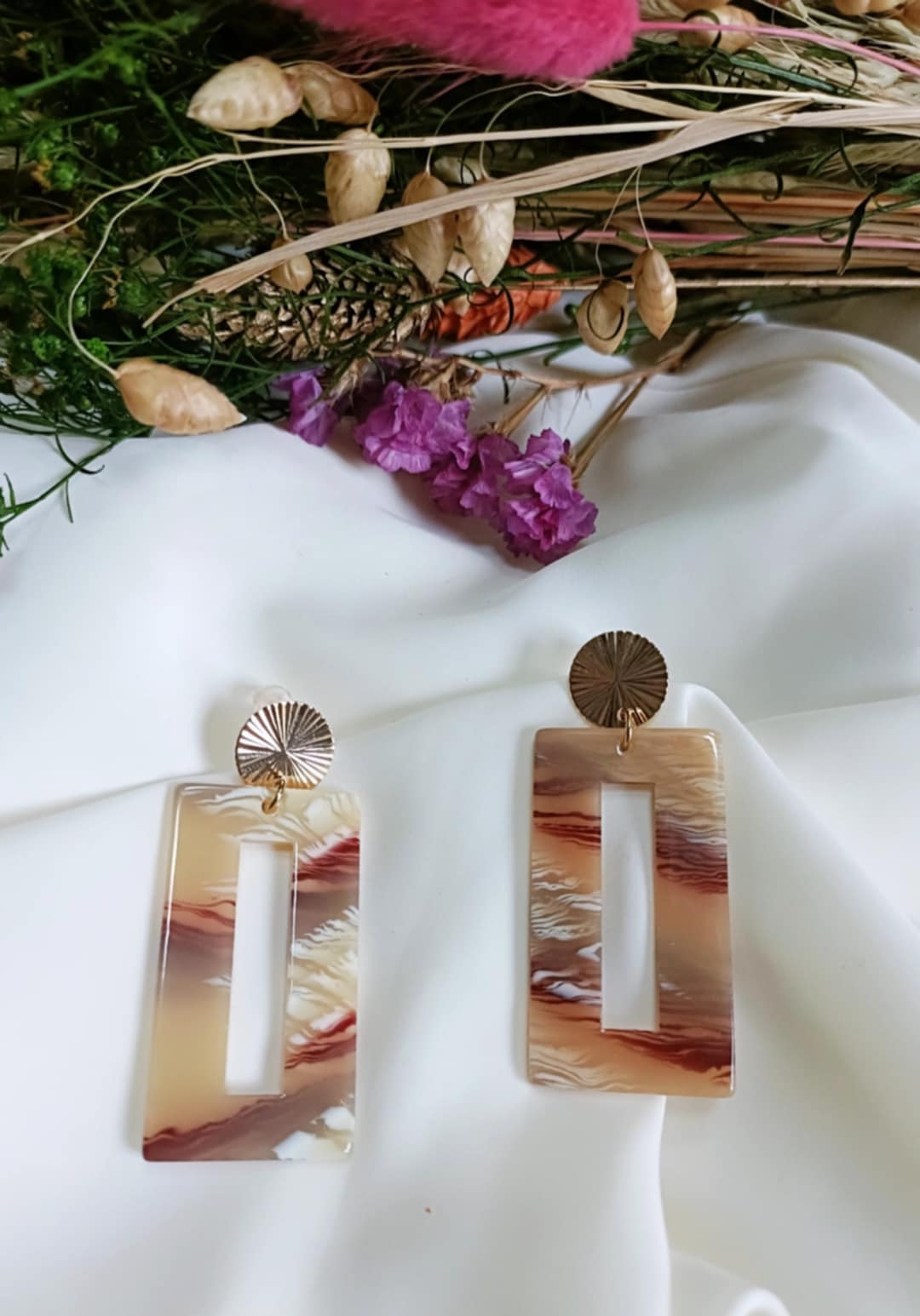 Boucles d'oreilles en acier inoxydable et résine - Colette