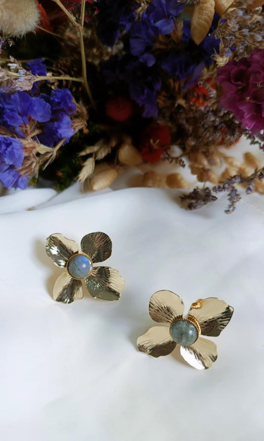 Boucles d'oreilles en laiton doré à l'or fin - Pensée - interchangeables