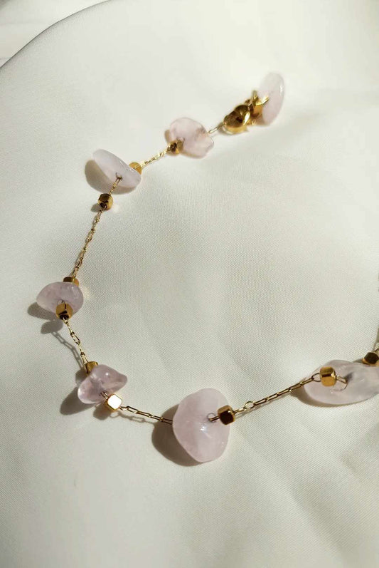 Bracelet en acier inoxydable et quartz rose - Lolita