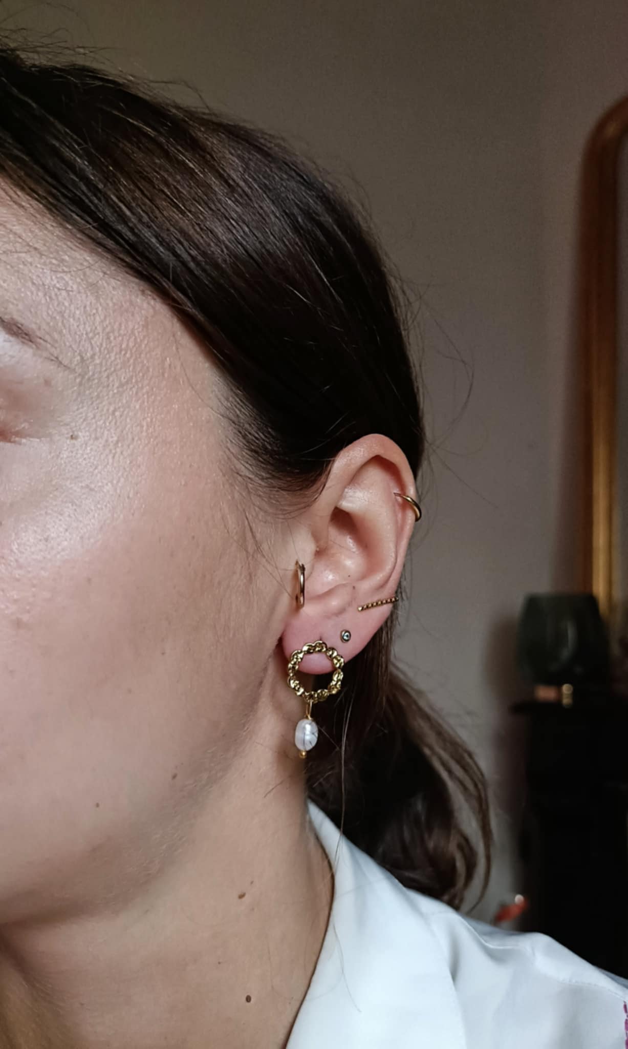 Boucles d'oreilles en acier inoxydable et perle d'eau douce - Léana