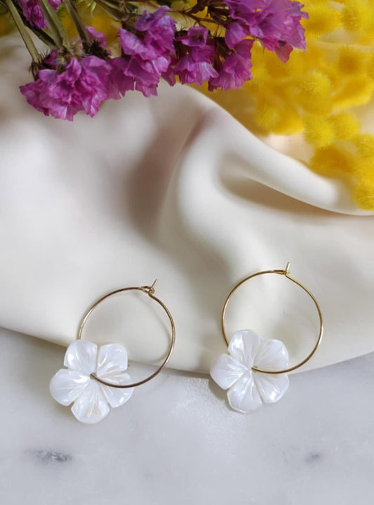 Boucles en acier inoxydable et nacre - Hibiscus - Interchangeables
