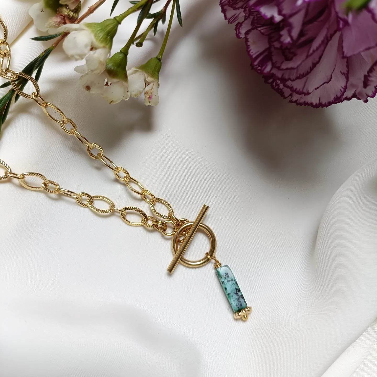 Collier acier inoxydable -  Terrazzo verde